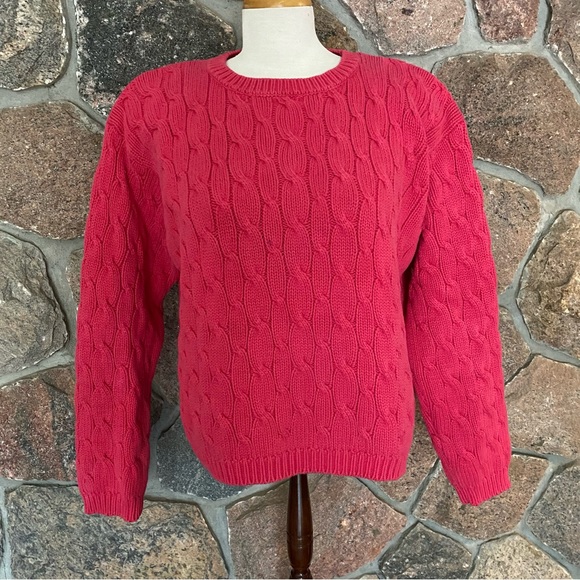🌺 Vintage 1980s Eaton brand fuchsia cotton cropped sweater. - Picture 1 of 5